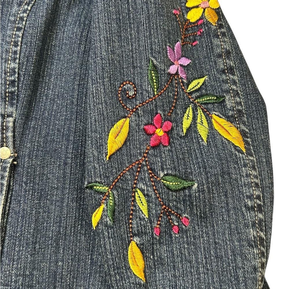 Live A Little Women’s Vintage Peacock Embroidered Denim Jacket L Y2K Floral - Picture 3 of 10